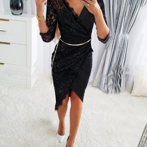 Contrast Lace Wrap Party Dress