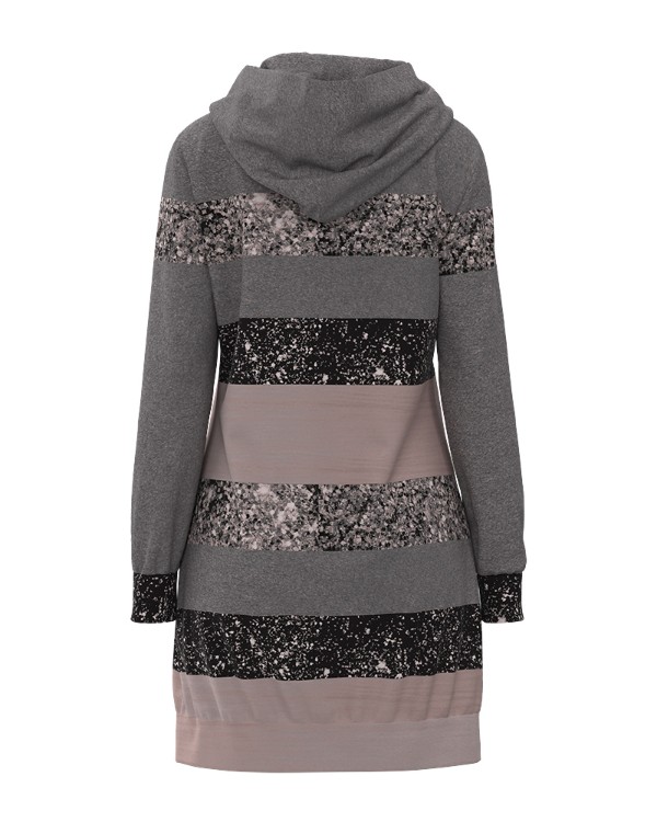 Colorblock Striped Print Hooded Long Sleeve Dress