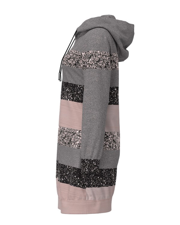 Colorblock Striped Print Hooded Long Sleeve Dress