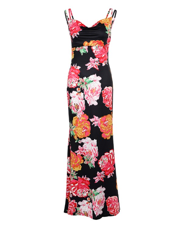 Floral Print Spaghetti Strap Mermaid Evening Dress