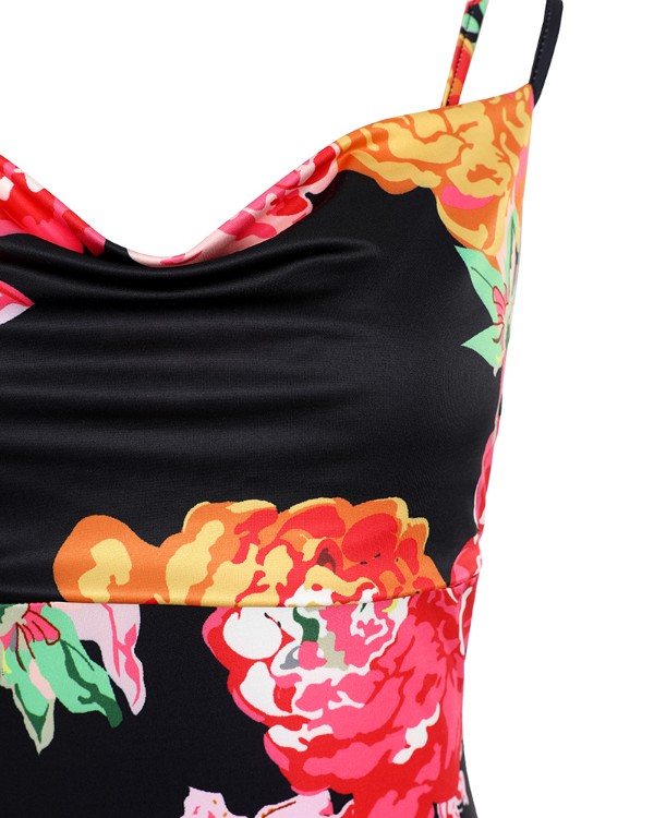 Floral Print Spaghetti Strap Mermaid Evening Dress