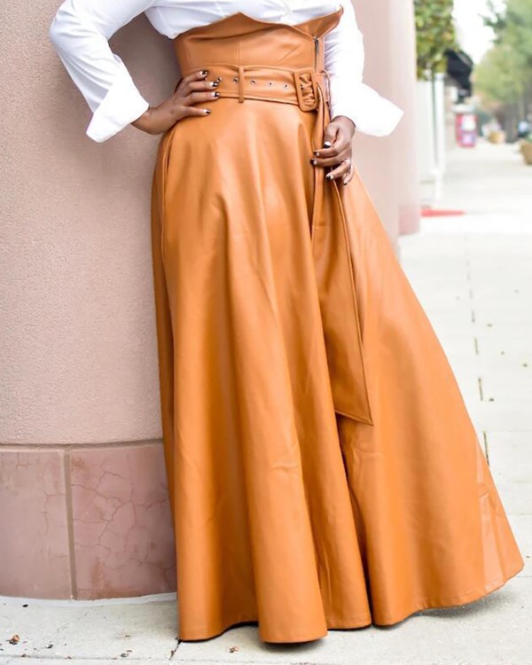 PU Leather High Waist Asymmetrical Zipper Design Skirt