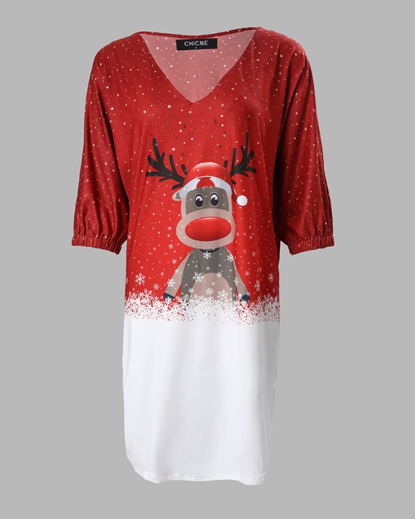 Christmas Snowflake Elk Print Casual Dress