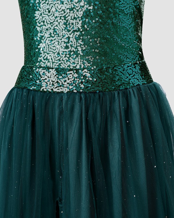 Multi-way Wear Sleeveless Sequin Dress With Sheer Mesh Skirt