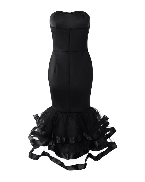 Bandeau Layered Mesh Ruffles Party Dress