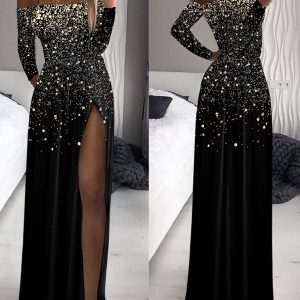 Print Ombre High Slit Mesh Patch Evening Dress