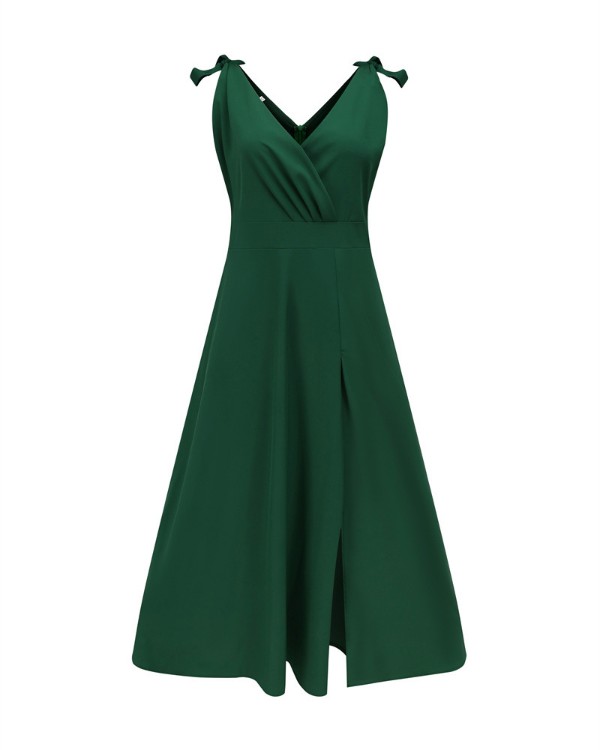 Tied Detail High Slit Wrap Evening Dress