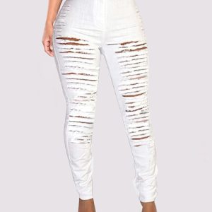 Fringe Hem Ladder Cutout Denim Pants