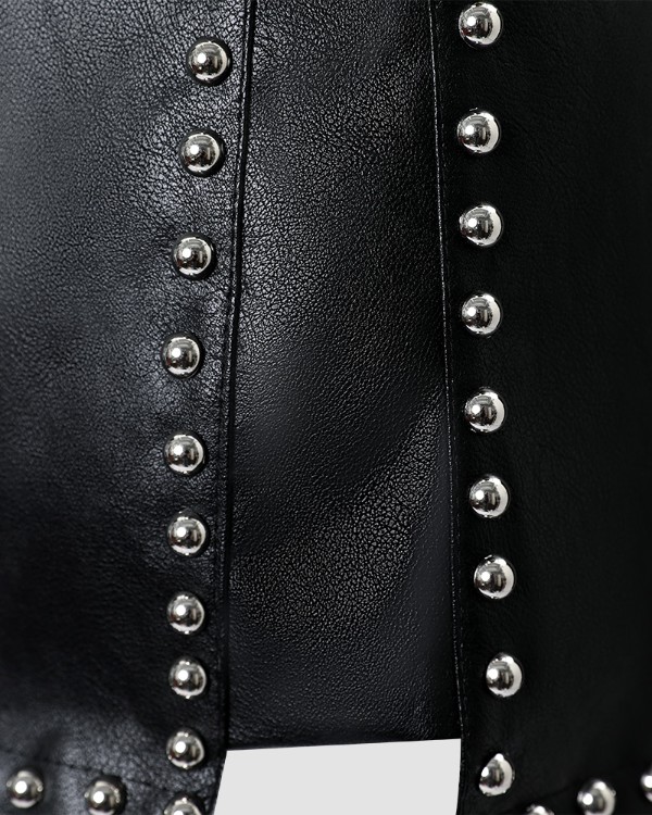 PU Leather Studded High Waist Skirt