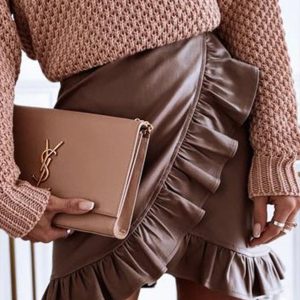 PU Leather Ruffle Hem Mini Skirt