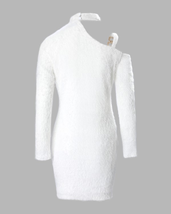 Cold Shoulder Fluffy Long Sleeve Dress