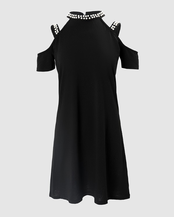 Beaded Decor Cold Shoulder Casual Dress
