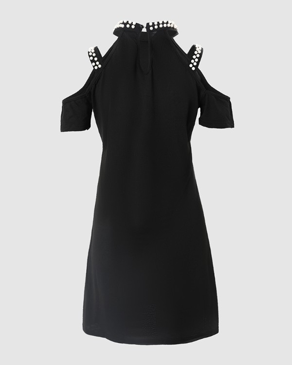 Beaded Decor Cold Shoulder Casual Dress