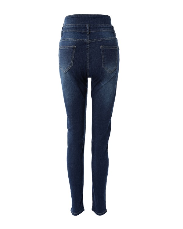 Button Decor High Waist Skinny Jeans