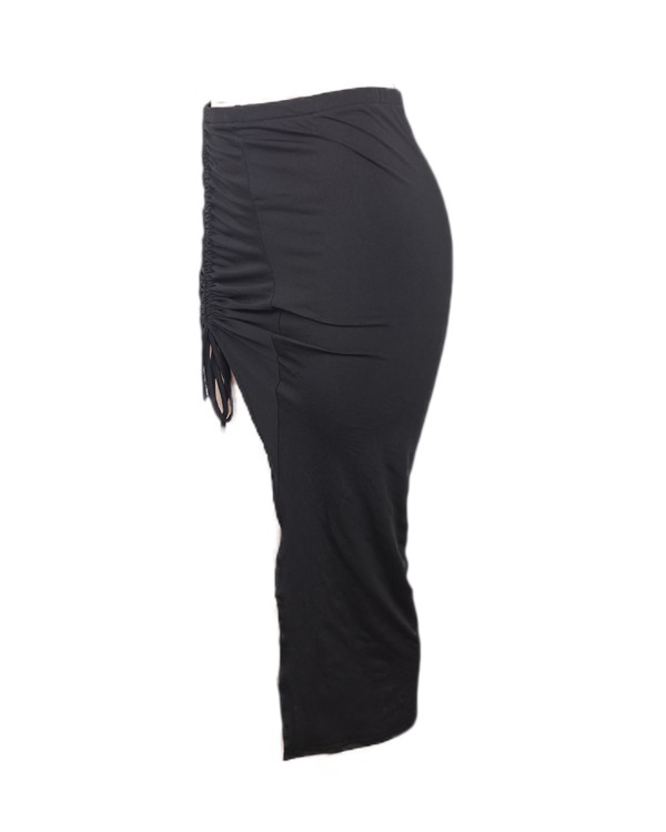 Drawstring Ruched Split Thigh High Waist Skirt