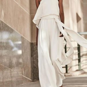 Bandeau Flowy Wide Leg Jumpsuit With Belt