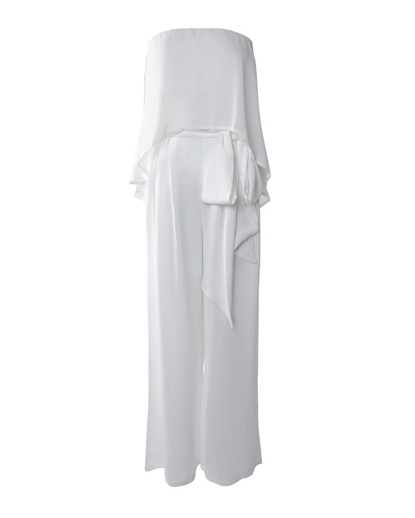 Bandeau Flowy Wide Leg Jumpsuit With Belt