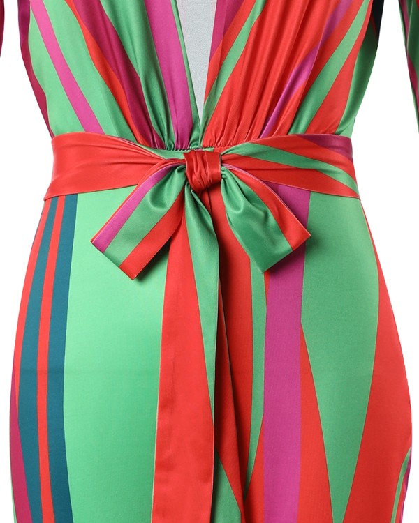 Colorblock Plunge Long Sleeve Bootcut Jumpsuit