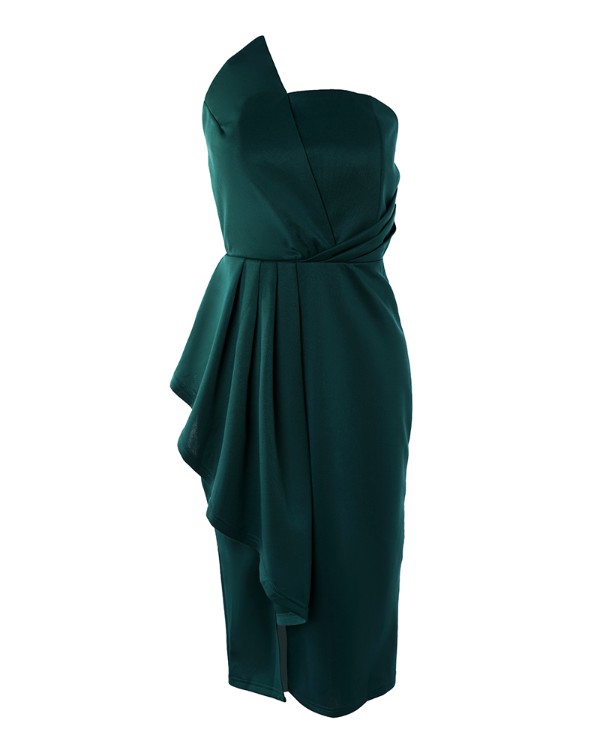 Bandeau Draped Detail Slit Party Dress