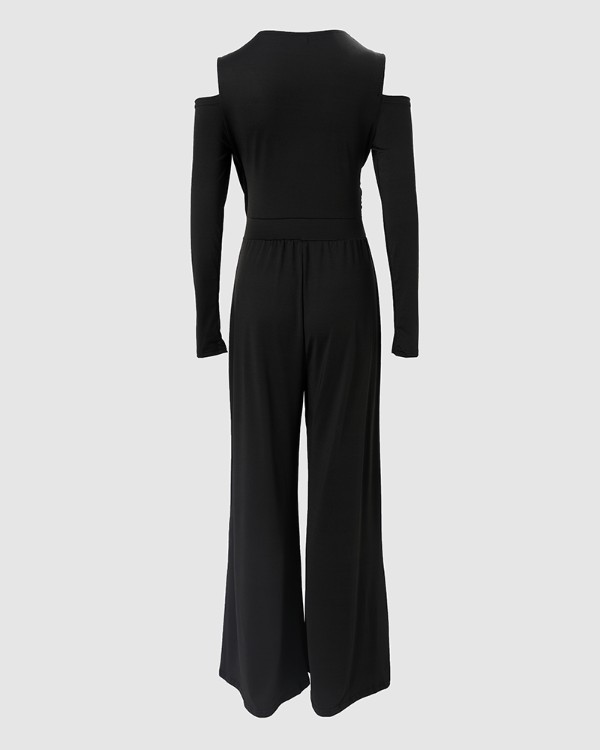 Beaded Decor Cold Shoulder Wide Leg Jumpsuit