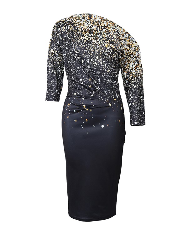 Cold Shoulder Print Long Sleeve Dress