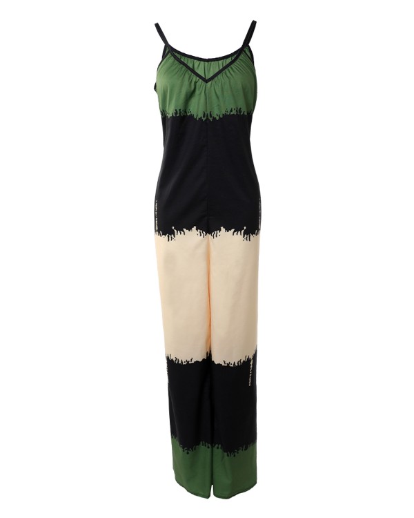 Colorblock Pocket Design Ruched Wide Leg Jumpsuit