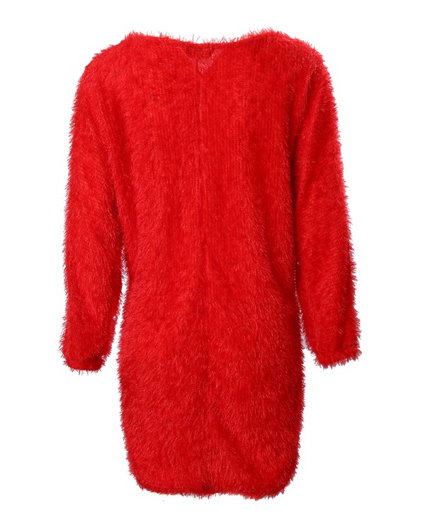 Beaded Decor V-Neck Fluffy Casual Dress