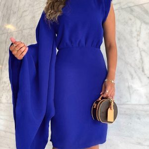 Bell Sleeve Asymmetrical Ruched Party Dress