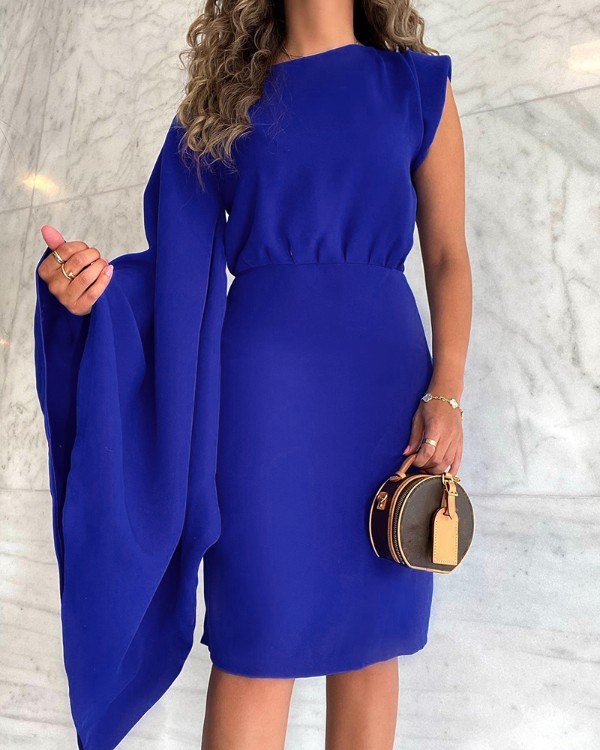 Bell Sleeve Asymmetrical Ruched Party Dress