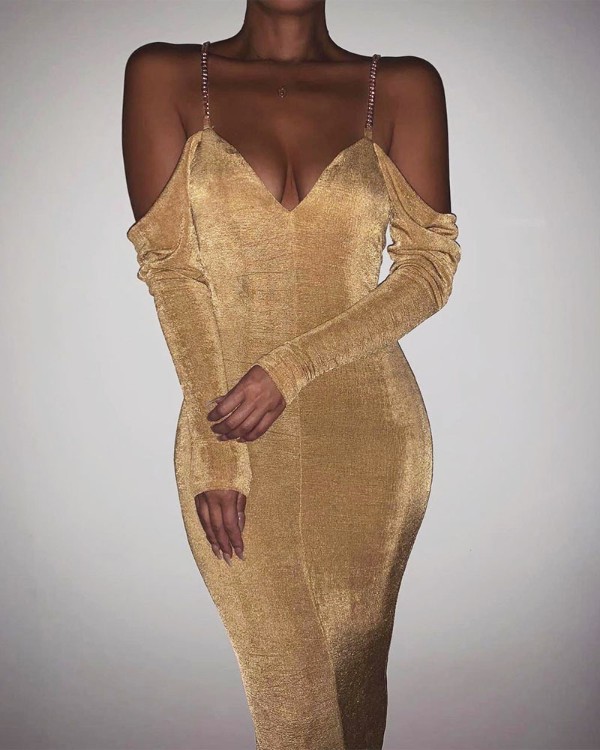 Chain Strap Cold Shoulder Party Dress