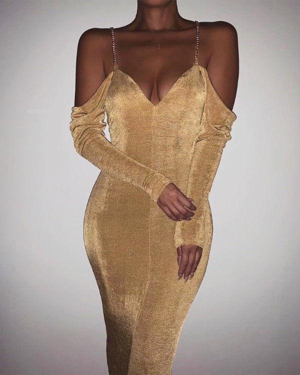 Chain Strap Cold Shoulder Party Dress