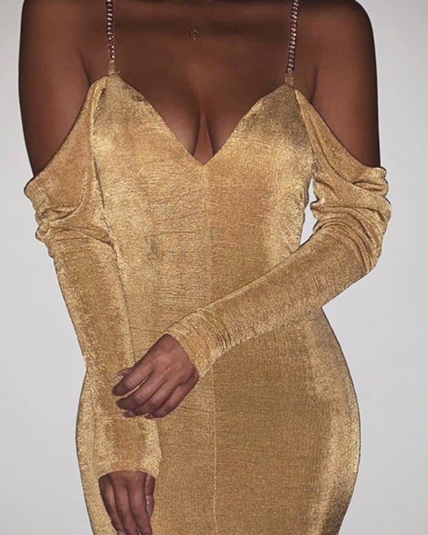Chain Strap Cold Shoulder Party Dress