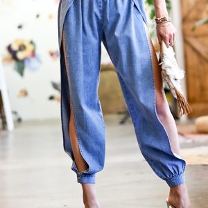 Button Design High Waist Slit Leg Jeans
