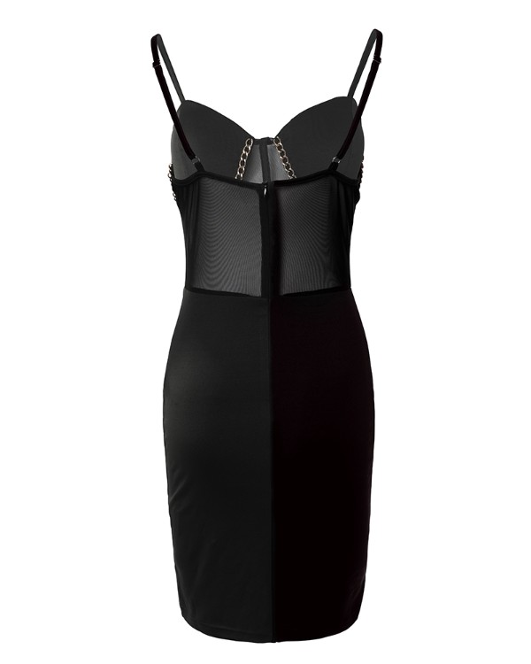 Chain Decor Sheer Mesh Corset Dress