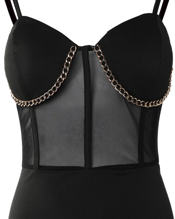 Chain Decor Sheer Mesh Corset Dress