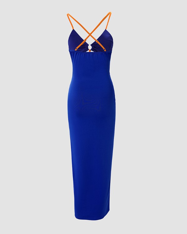 Chain Linked Cutout Halter High Slit Dress