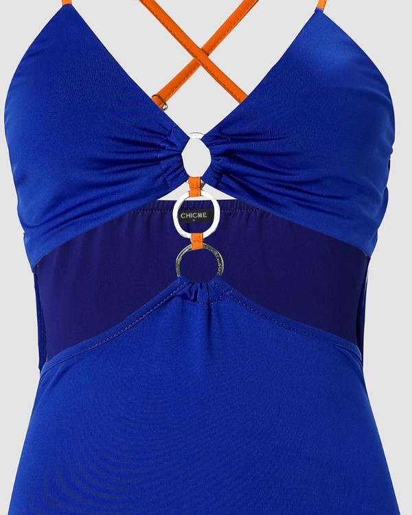 Chain Linked Cutout Halter High Slit Dress
