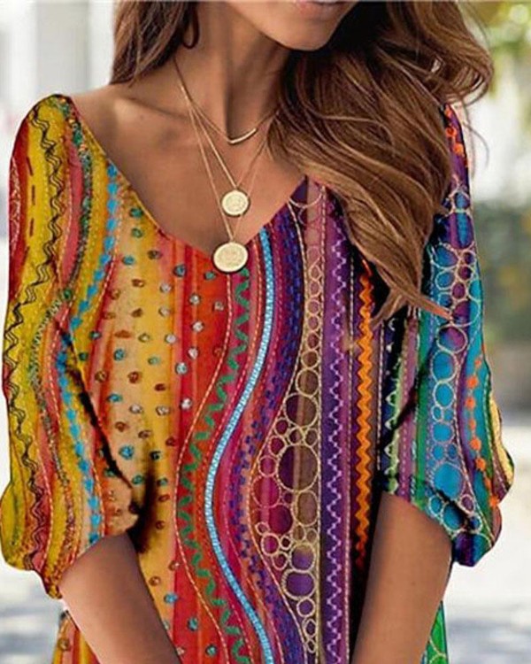 Abstract Geometric Print Casual Dress