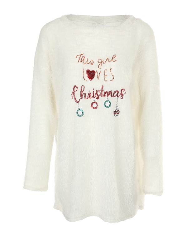 Christmas Sequins Long Sleeve Fluffy Sweater Dress
