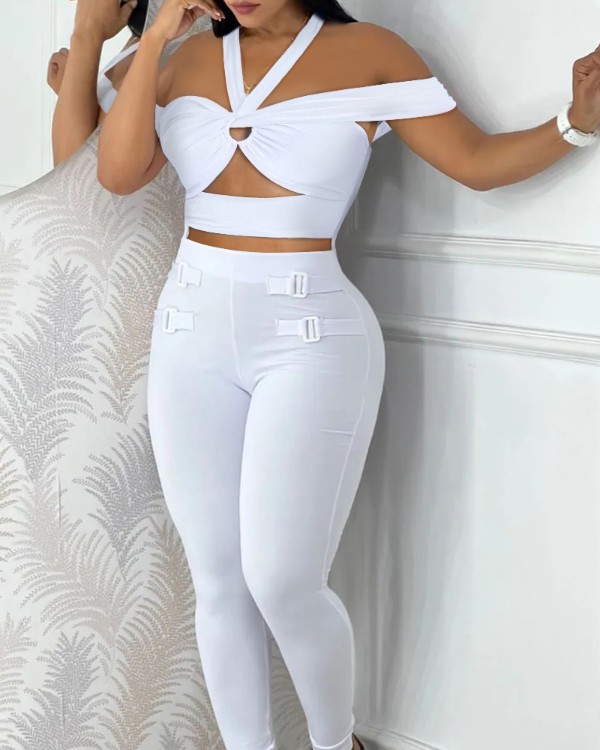 Asymmetrical Neck O-Ring Cutout Jumpsuit