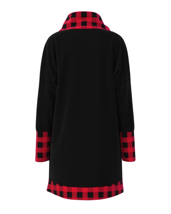 Christmas Wine Glass Plaid Print Casual Dress