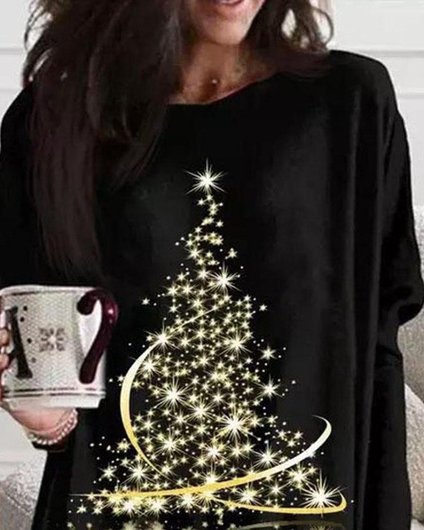 Christmas Tree Print Long Sleeve Casual Dress