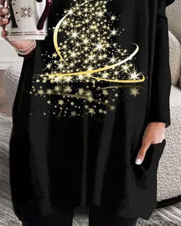Christmas Tree Print Long Sleeve Casual Dress