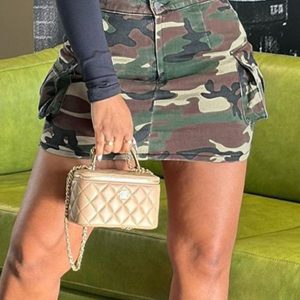 Camouflage Print Button Pocket Design Skirt