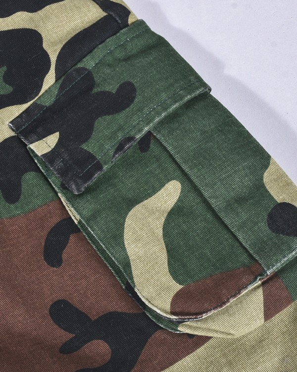 Camouflage Print Button Pocket Design Skirt