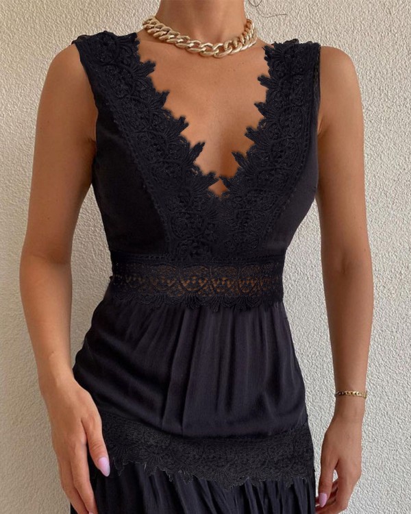 Guipure Lace Patch V-Back Prom Dress