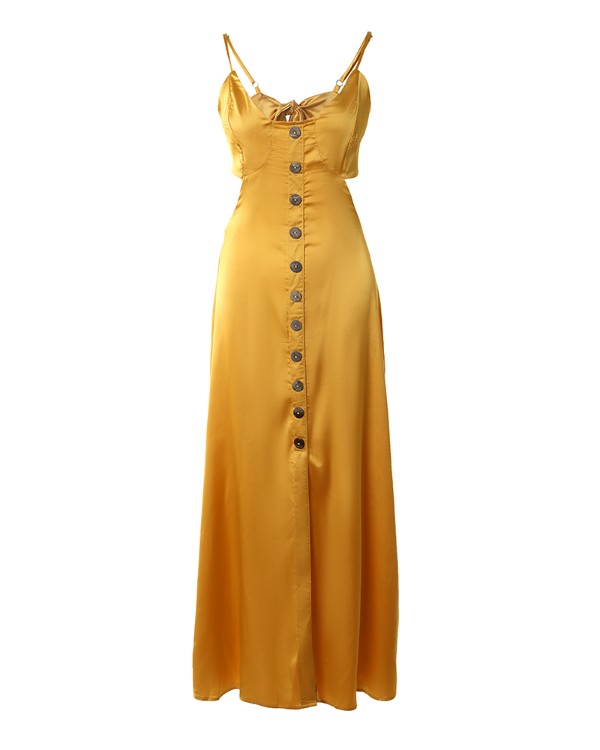Button Decor Cutout Backless Slit Bodycon Dress