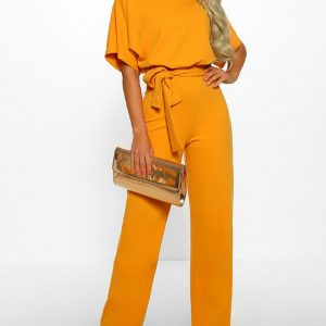 Batwing Sleeve Keyhole Back Belted Jumpsuit