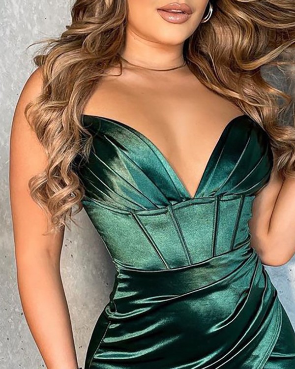 Asymmetrical Spaghetti Strap Satin Corset Party Dress