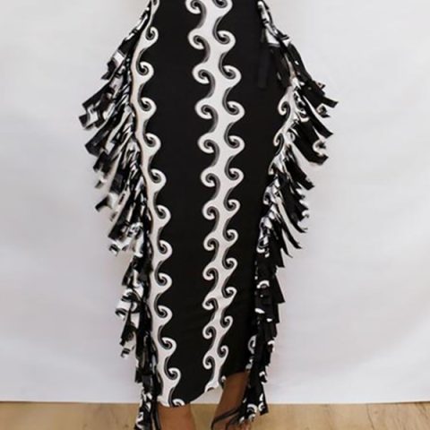 Tassel Design Graphic Print Maxi Skirt